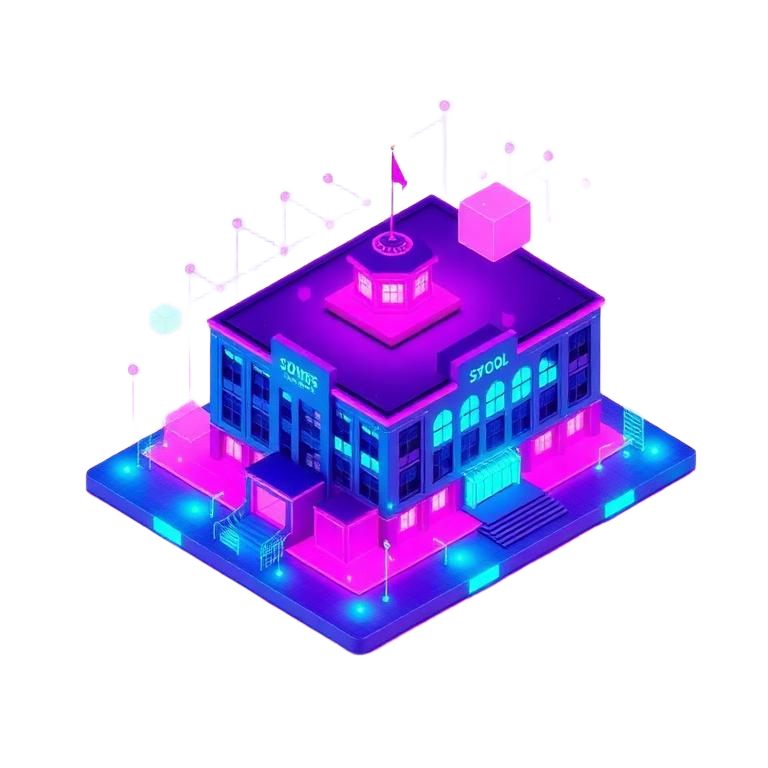 3D neon illustration of an institution campus